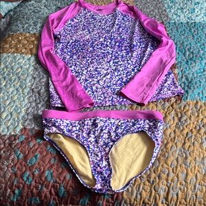 Lands' End Pink and Purple Floral Rashguard Set